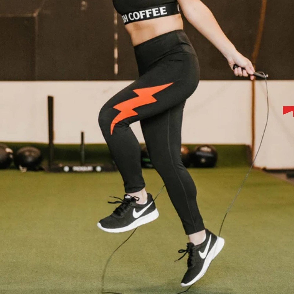 Death Wish Coffee Death Bolt Black & Orange Mesh Lightning Bolt Leggings XL - Picture 3 of 8